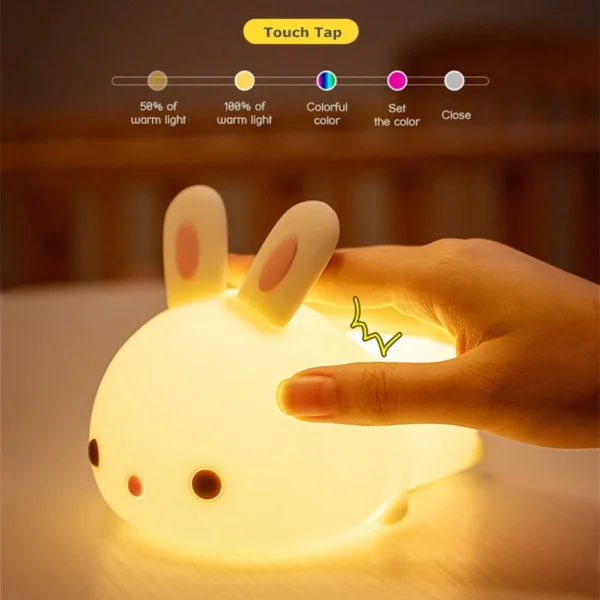 Touch Sensor RGB LED Rabbit Night Light 16 Colors USB Rechargeable Silicone Bunny Lamp for Children Baby Toy Festival Gift - Image 5