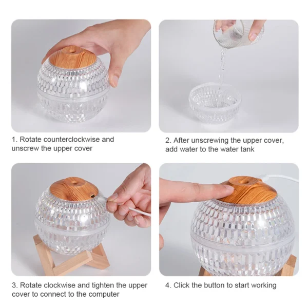 Crystal Ball Aromatherapy Diffuser 350ml Water Tank with Colorful Night Light Essential Oil Diffuser 2.2W 450mA Lasts Up To 6H - Image 5