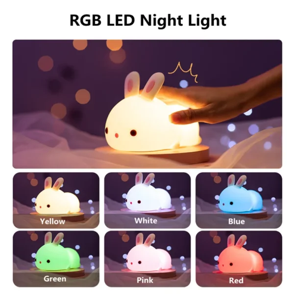 Touch Sensor RGB LED Rabbit Night Light 16 Colors USB Rechargeable Silicone Bunny Lamp for Children Baby Toy Festival Gift - Image 4