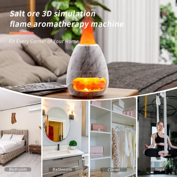 New Fashion 3D Fire Flame Cool Misting Humidifier Ultrasonic Salt Stone Essential Oil Volcanic Aroma Diffuser - Image 5