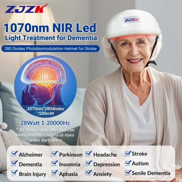 ZJZK Brain Therapy Insomnia 1070nmx280diodes Red Light Led Hat Dementia Products For Elderly Dementia Cerebral Infarction