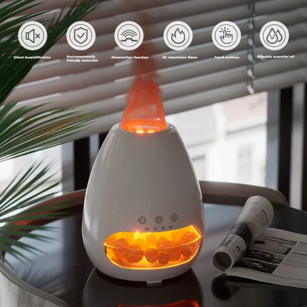 New Fashion 3D Fire Flame Cool Misting Humidifier Ultrasonic Salt Stone Essential Oil Volcanic Aroma Diffuser - Image 2