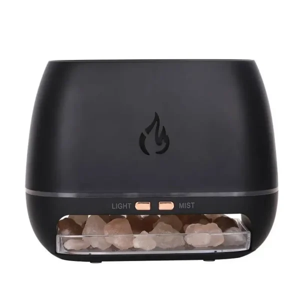 Wood Grain Himalayan Crystal Salt Stone Aroma Humidifiers 3D Flame Fire Aromatherapy Essential Oil Diffuser With Night Light - Image 3