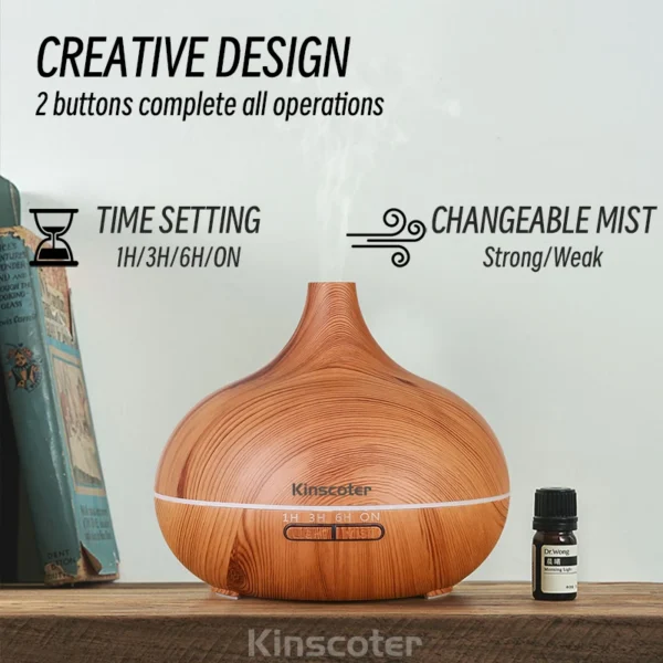 High Quality 500ml Aromatherapy Essential Oil Diffuser Wood Grain Remote Control Ultrasonic Air Humidifier with 7 Colors Light - Image 2