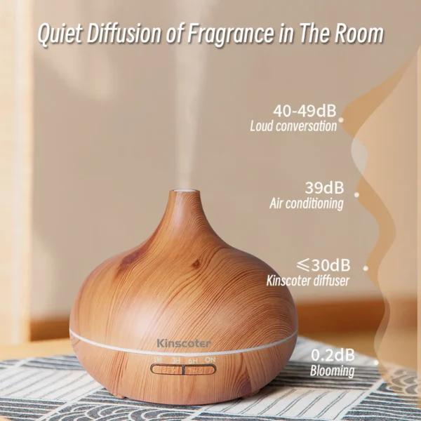 High Quality 500ml Aromatherapy Essential Oil Diffuser Wood Grain Remote Control Ultrasonic Air Humidifier with 7 Colors Light - Image 4