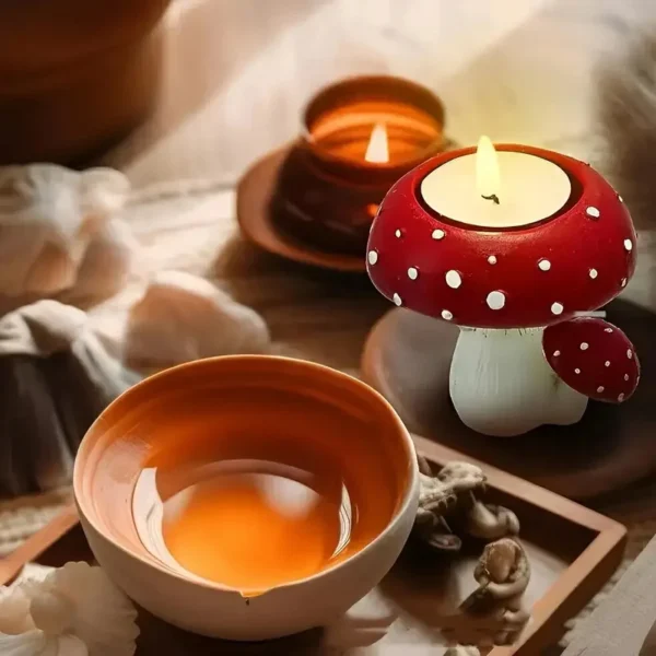 1PCS Mushroom Candle Holder Artistic Candle Holder Christmas Gift Mushroom Candle Holder Scented Resin Candlestick Home Decor - Image 3