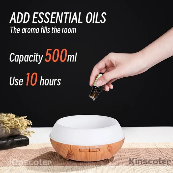 High Quality 500ml Aromatherapy Essential Oil Diffuser Wood Grain Remote Control Ultrasonic Air Humidifier with 7 Colors Light - Image 5